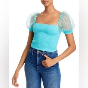 ‼️RARE‼️🎸ALICE & OLIVIA🎸🔥NWT🔥Eliana Puff Sleeve Smocked Top—L